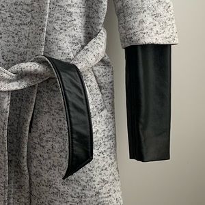 Twik Cozy Chic Coat with Faux Leather Sleeves Oversized Hood Belted